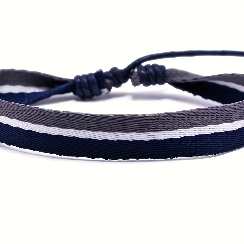 Nautical & Gray Striped Braided Bracelet Bohemian Style